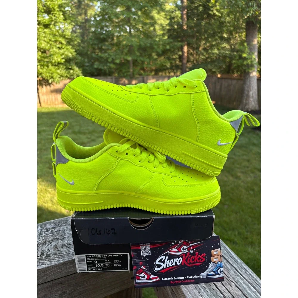 Nike Air Force 1 07‎ LV8 Utility Volt White Black AJ7747-700 Mens 9 Womens 10.5